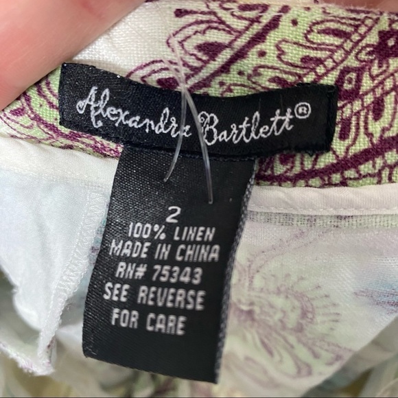 Alexandra Bartlett 100% Linen Pants Paisley Blue Yellow White Drawstring Sz 2 - Picture 6 of 7